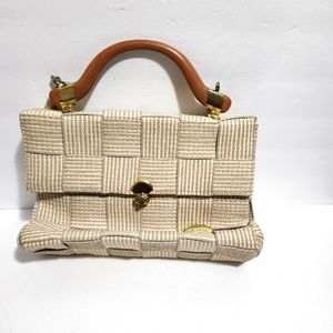 Vintage Alma Ivory Woven Top Handle Handbag